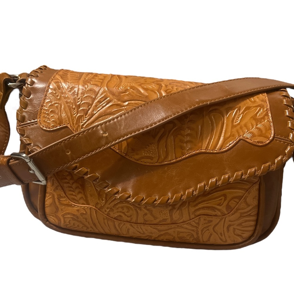 Mardi Clair Tan Embossed Leather Shoulder Bag